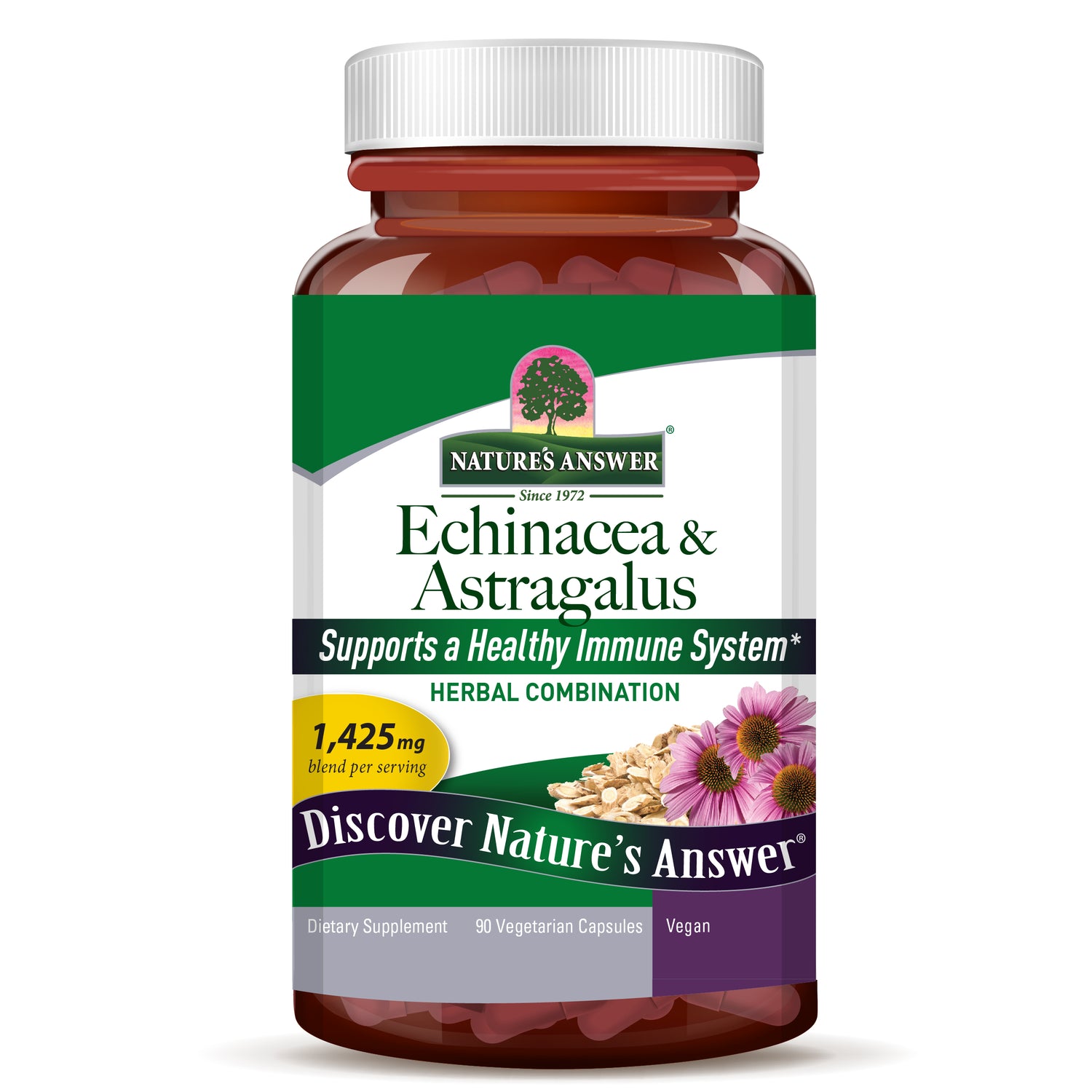 Nature’s Answer Echinacea and Astragalus vegetarian capsules 90 count bottle front view