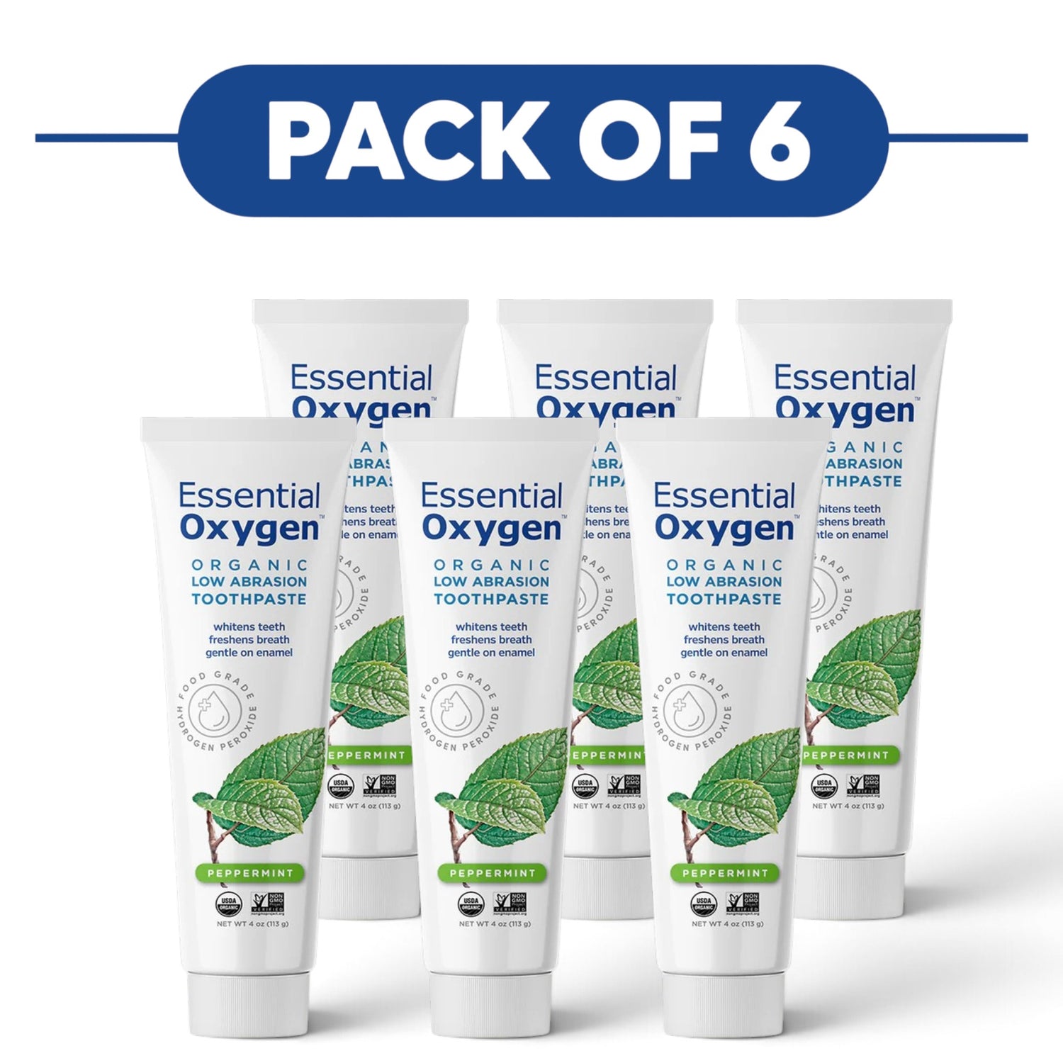 Essential Oxygen Organic Peppermint Low Abrasion Toothpaste 113g Pack of 6