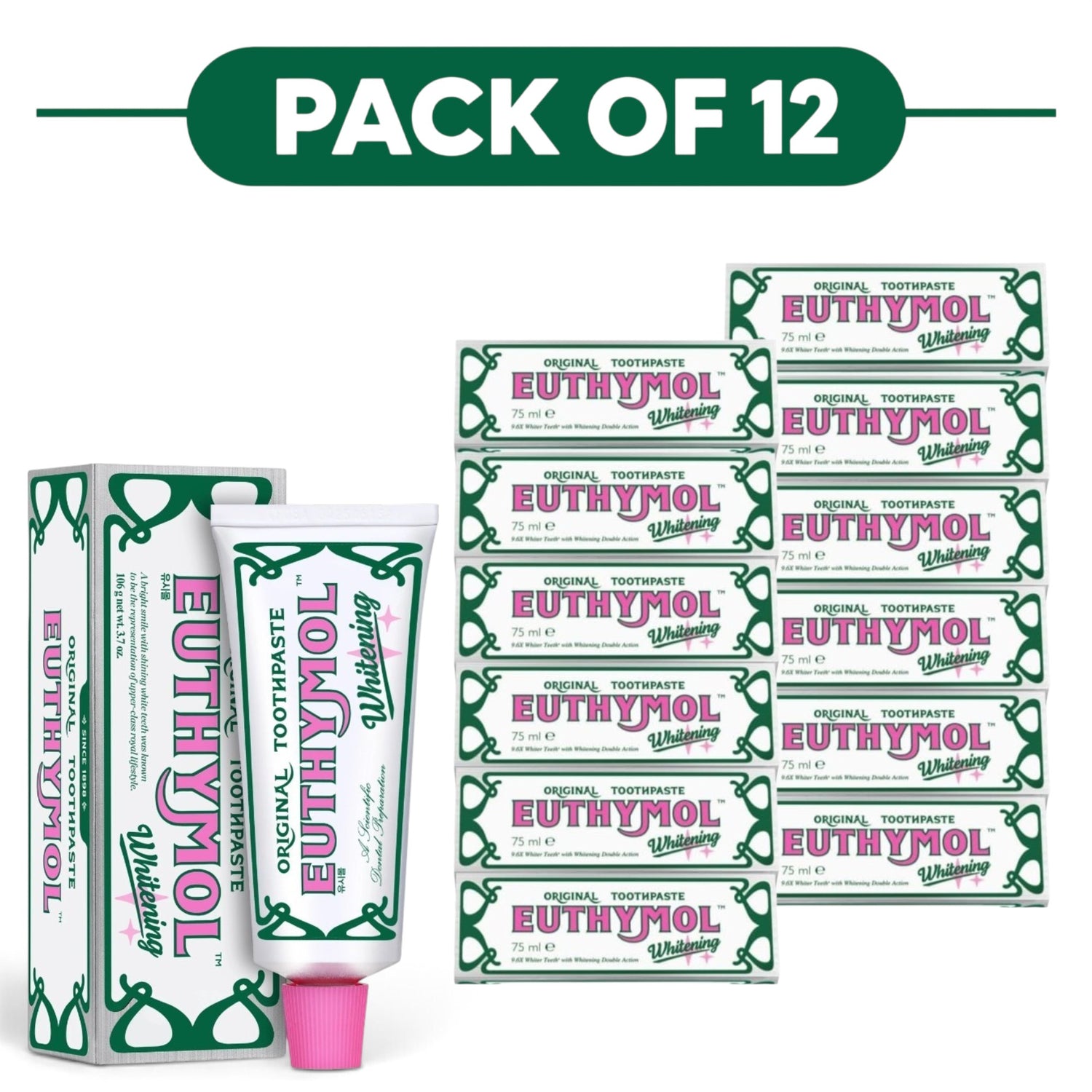 Euthymol Whitening Toothpaste Fluoride Mint 75ml Pack of 12