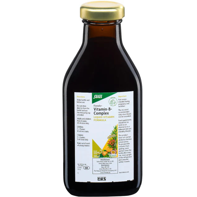 Floradix Vitamin B Complex Liquid Formula bottle, vegetarian, 250ml.