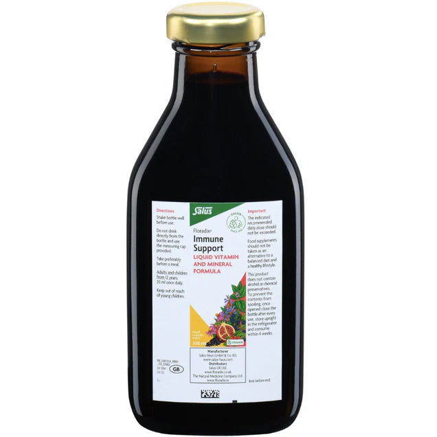 Floradix Liquid Immune Support bottle, vitamin and mineral formula, 250ml.