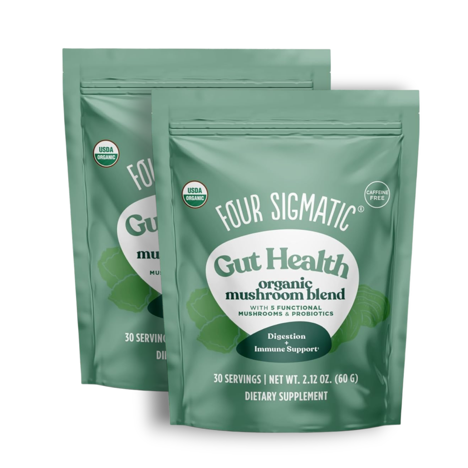 Four Sigmatic Organic Mushroom Blend Powder 2 pouches front packaging on white background