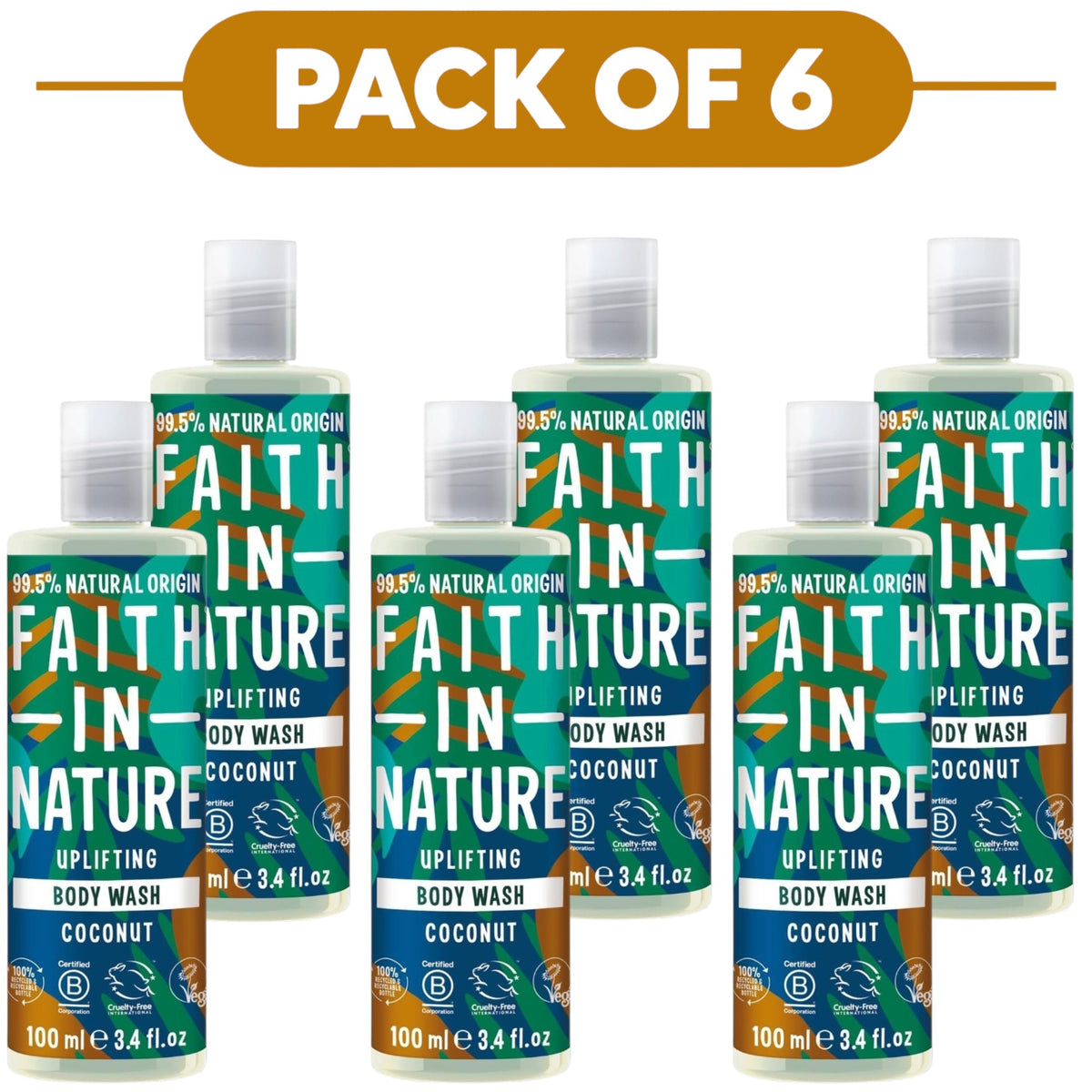Faith In Nature Coconut Uplifting Body Wash 100ml Pack of 6