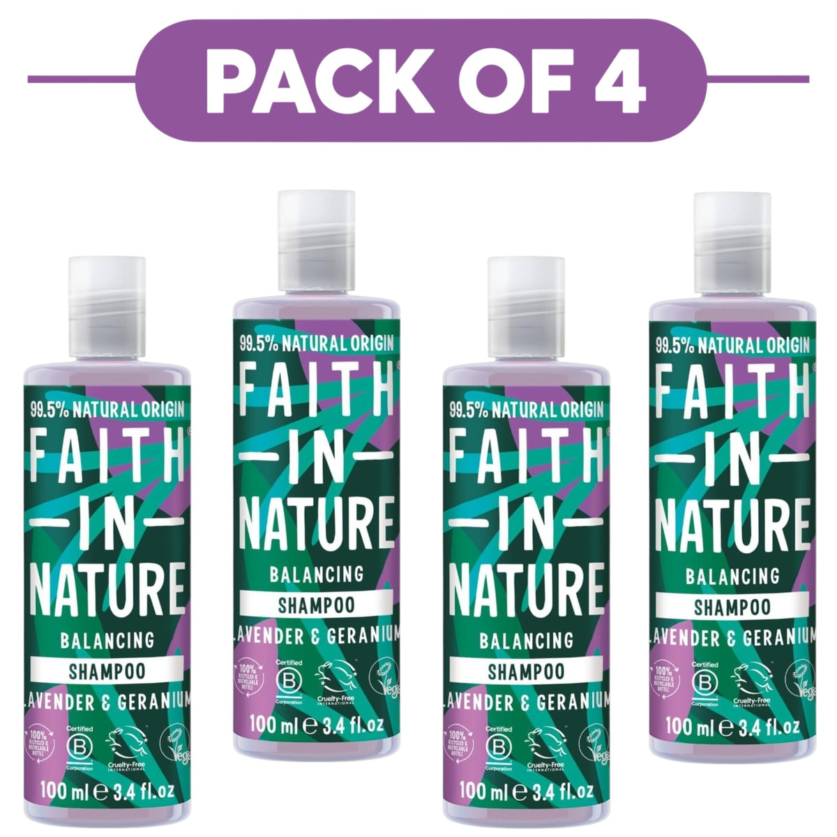 Faith In Nature Lavender & Geranium Balancing Shampoo 100ml Pack of 4