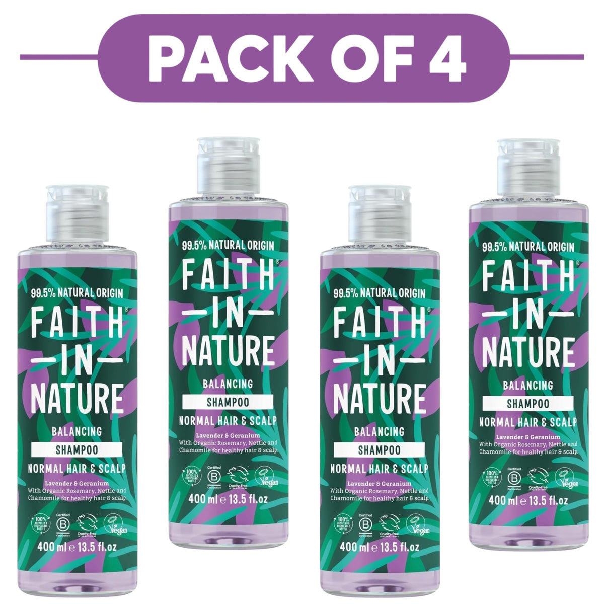 Faith In Nature Lavender & Geranium Balancing Shampoo 400ml Pack of 4