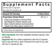 Supplement facts label with herbal blend ingredients and usage instructions.