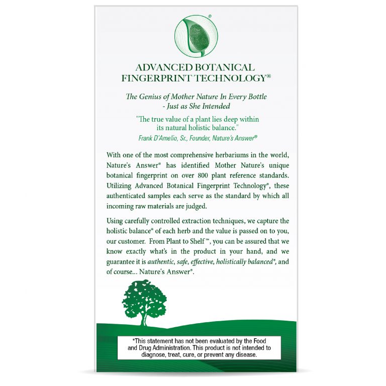 Brochure or flyer about Advanced Botanical Fingerprint Technology with green text and logo on a white background