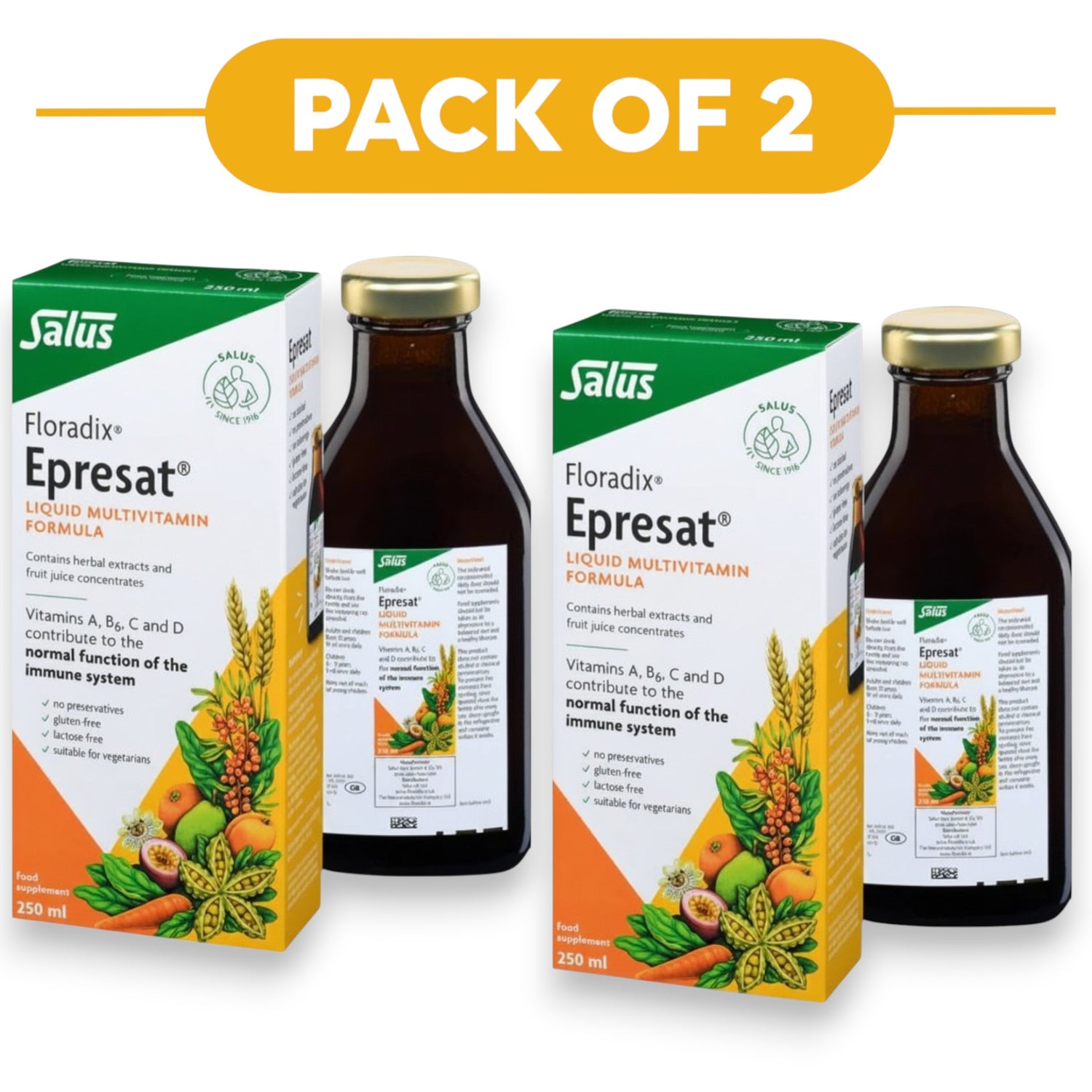 Floradix Epresat Liquid Multivitamin Formula 250ml Pack of 2