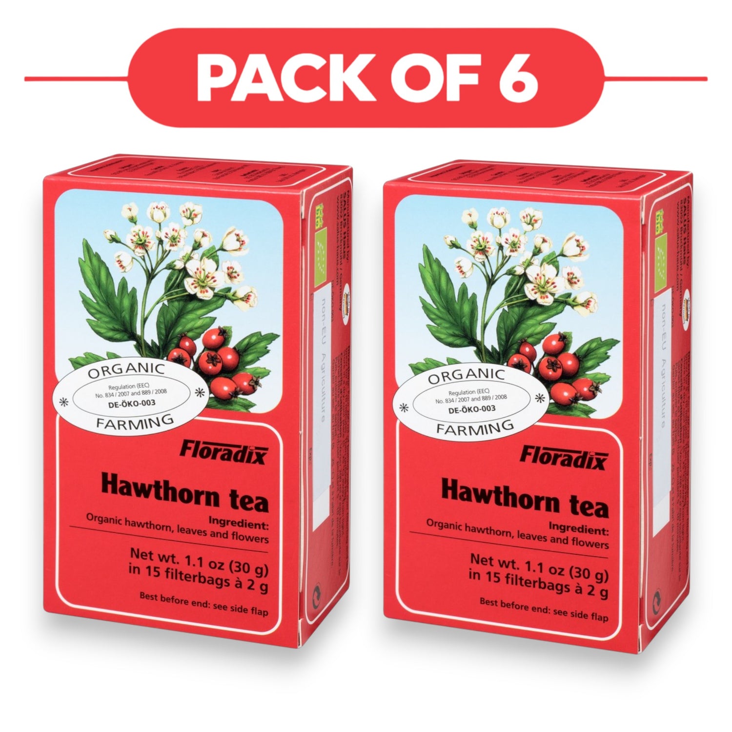 Floradix Organic Hawthorn Tea 30g 15 Filterbags Pack of 6