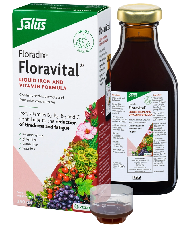 Floradix Floravital liquid iron and vitamin formula bottle front label 250ml