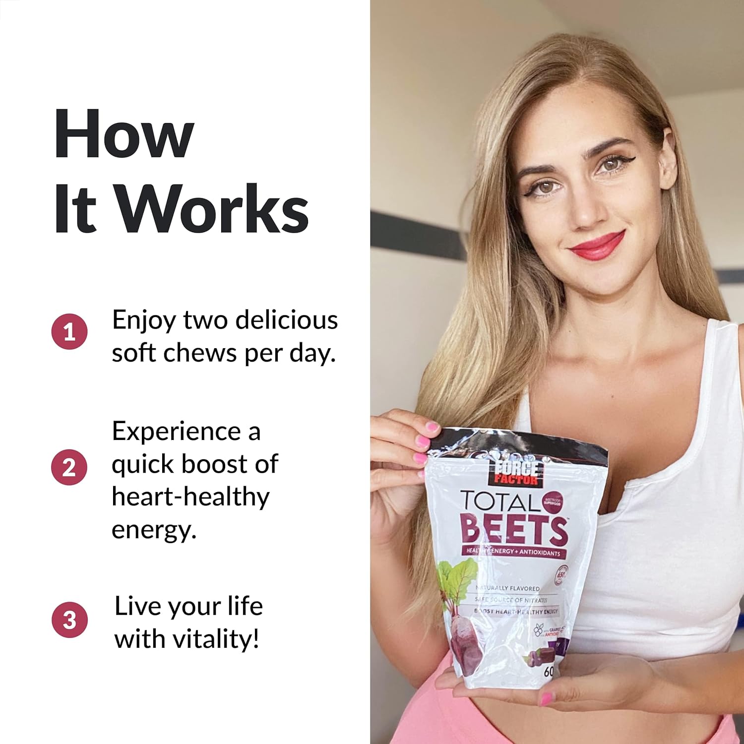 Force Factor Total Beets Soft Chews – 60 Count