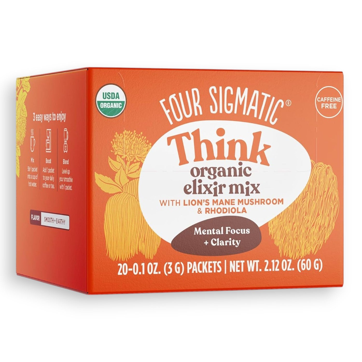 Four Sigmatic Organic Lion’s Mane Elixir Mix 20 packets front packaging on white background