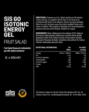 Directions, nutritional information and ingredients on back of SIS gel sachet.