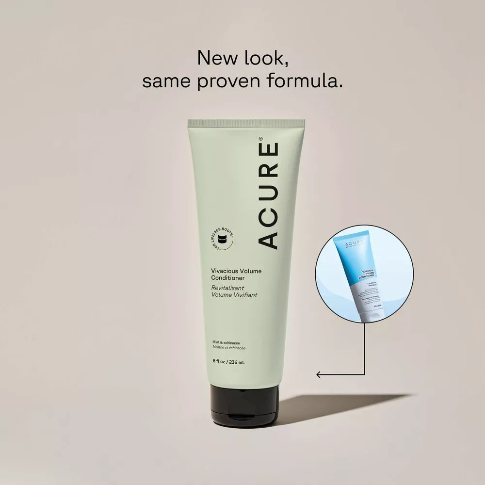 Acure Vivacious Volume Conditioner vegan volumizing conditioner peppermint echinacea bottle 236ml new look same proven formula