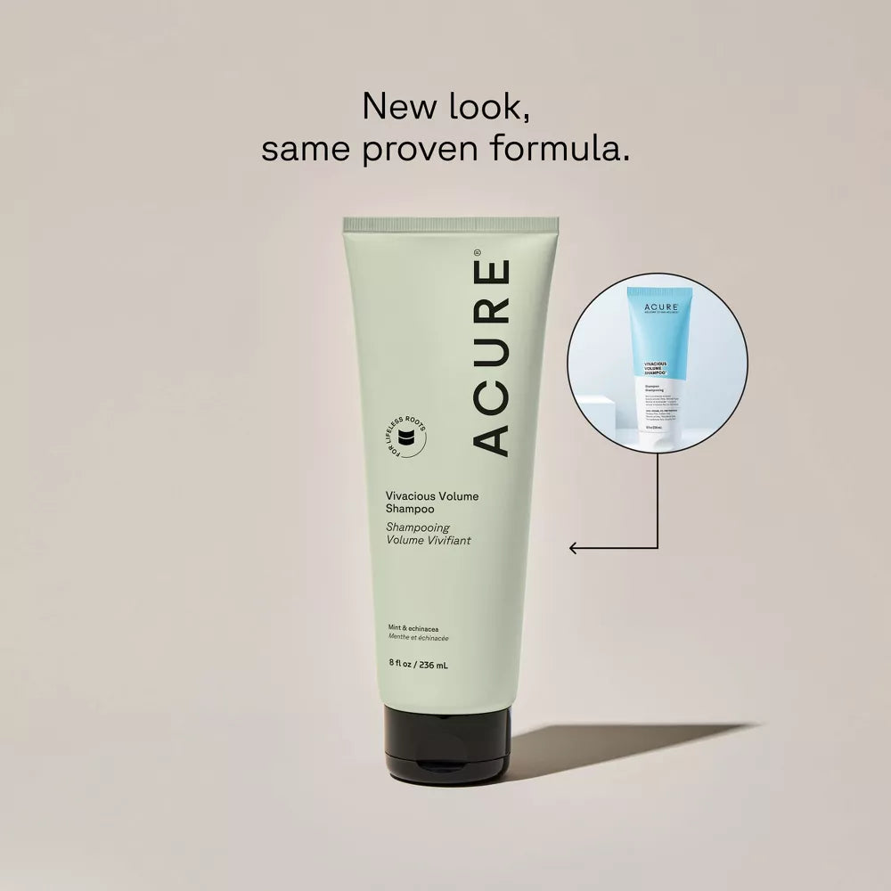 Acure Vivacious Volume Shampoo vegan volumizing shampoo peppermint echinacea bottle 236ml. New look same formula