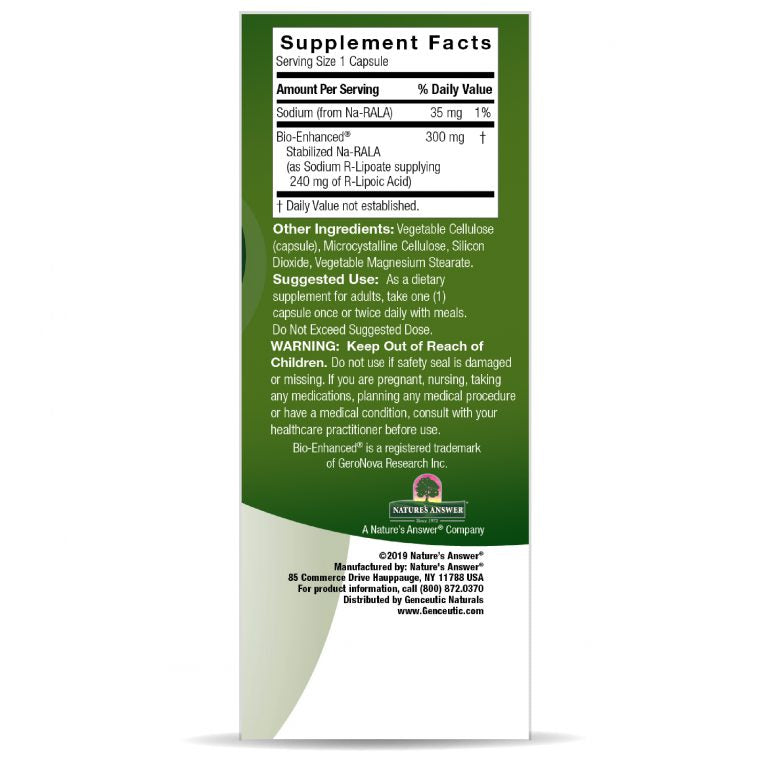 Supplement label with green and white design on a white background