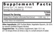 Supplement facts label for a ginger root extract supplement on a white background