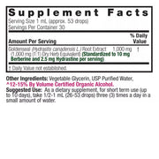 Supplement facts label for a dietary supplement with goldenseal and berberine on a white background.