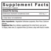 Supplement facts label for Goldenseal dietary supplement on a white background