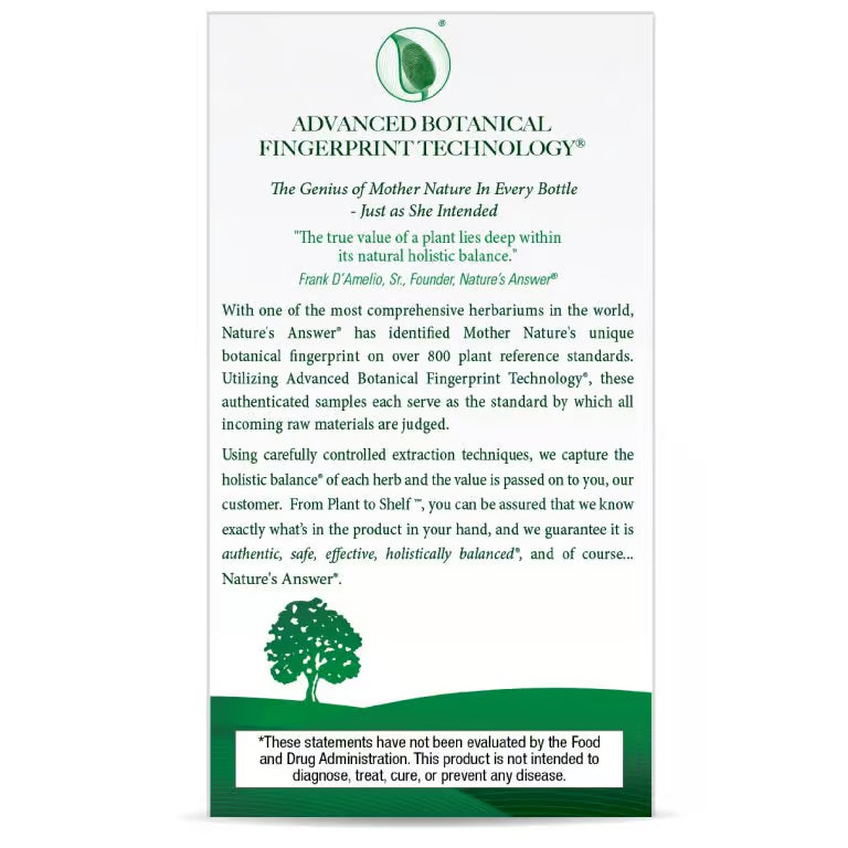Brochure or informational sheet about Advanced Botanical Fingerprint Technology with text and logo on a white background.