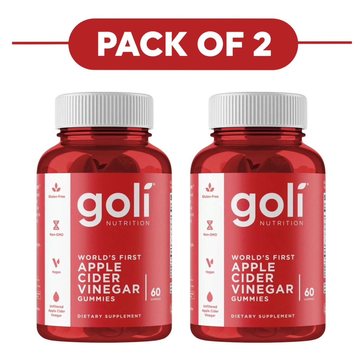 Goli Nutrition Apple Cider Vinegar Gummies 60 Count Pack of 2