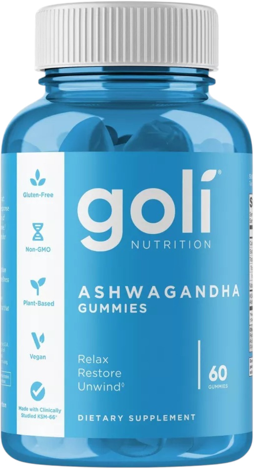 Front Image: Goli Nutrition Ashwagandha Gummies mixed berry bottle 60 count