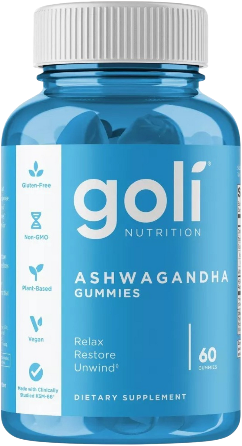Front Image: Goli Nutrition Ashwagandha Gummies mixed berry bottle 60 count