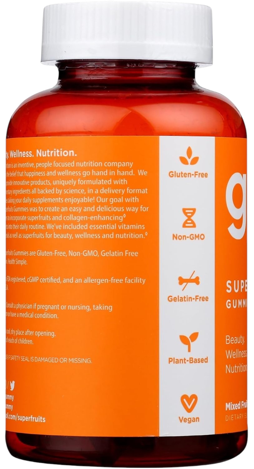 Back Image: Goli Nutrition Superfruits Gummies mixed fruit bottle 60 count