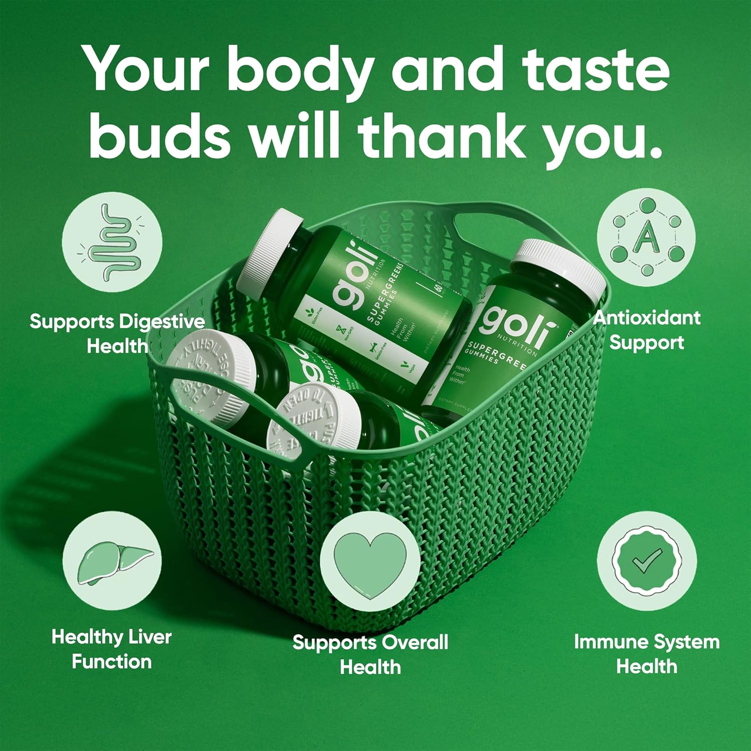Lifestyle/Use Image: Goli Supergreens Gummies plant based supplement lifestyle image