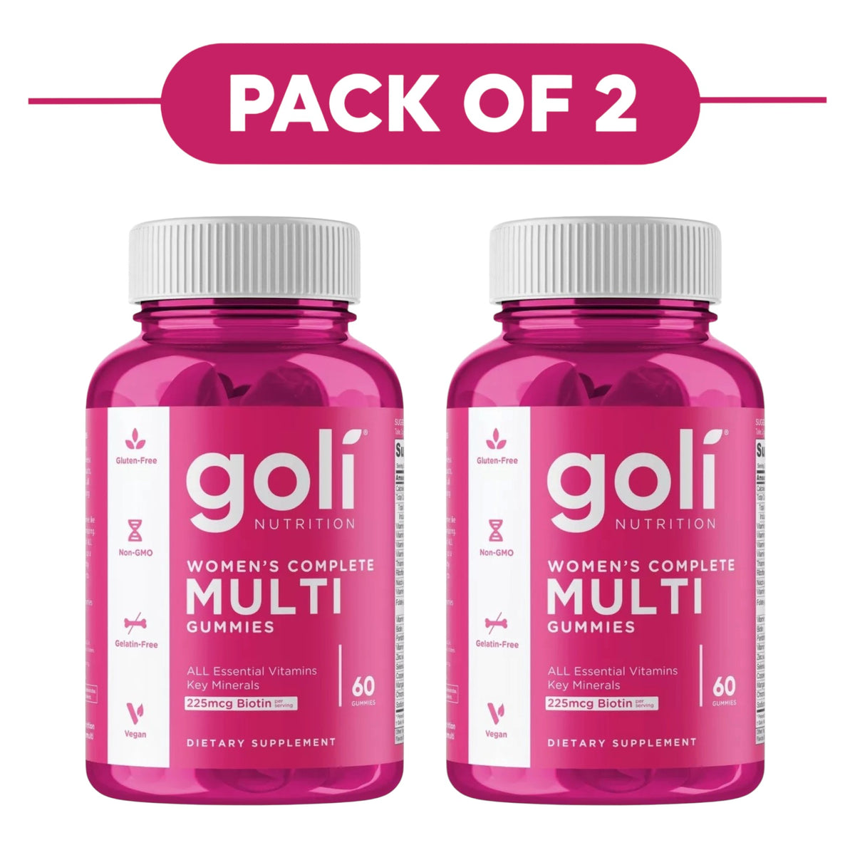 Goli Nutrition Women's Complete Multi Gummies 225mcg Biotin 60 Count Pack of 2