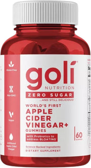 Front Image: Goli Nutrition Zero Sugar Apple Cider Vinegar Gummies bottle 60 count