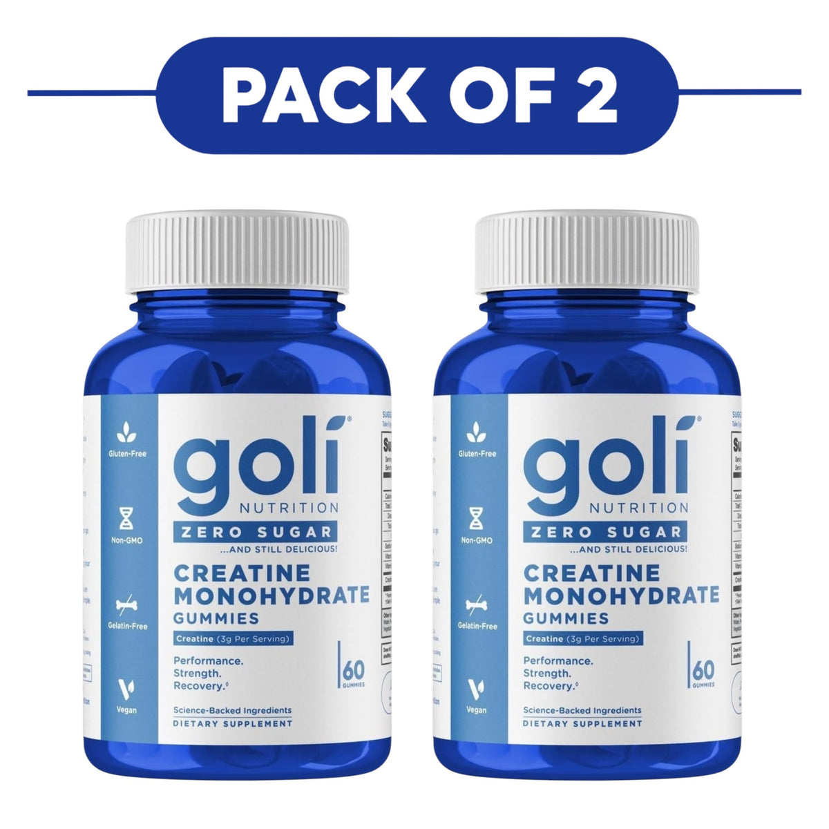 Goli Nutrition Zero Sugar Creatine Monohydrate Gummies 60 Count Pack of 2