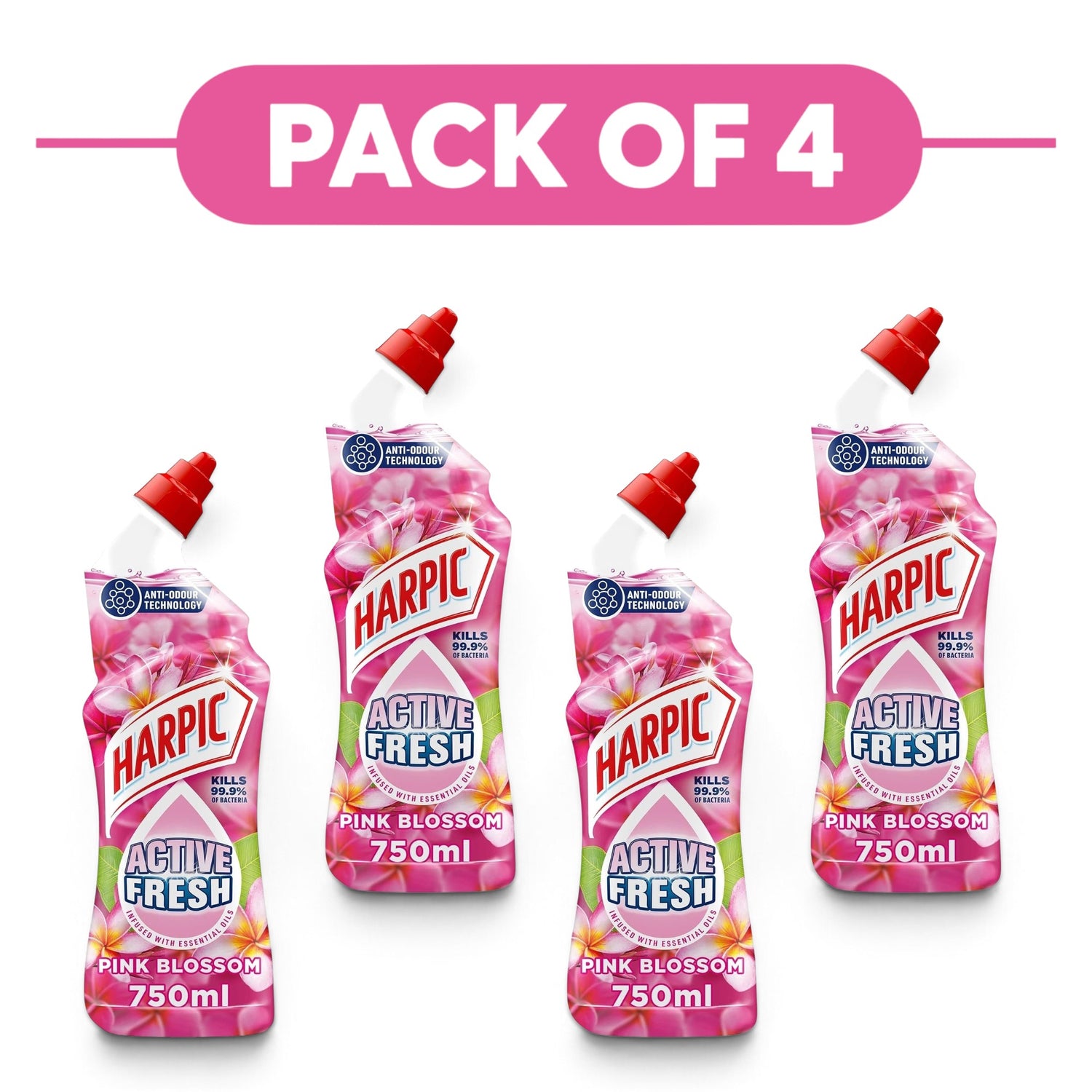 Harpic Active Fresh Pink Blossom Toilet Cleaning Gel 750ml Pack of 4
