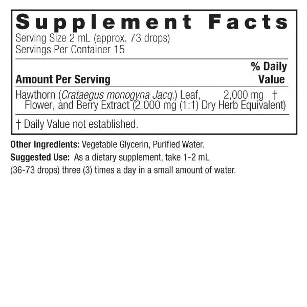 Supplement facts label for Hawthorn extract on a white background