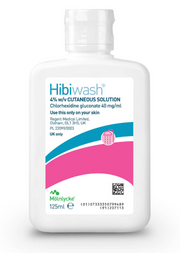 Hibiwash bottle with label on a white background
