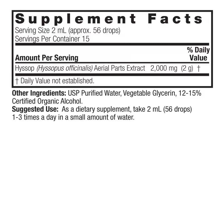 Supplement facts label with hyssop extract on a white background