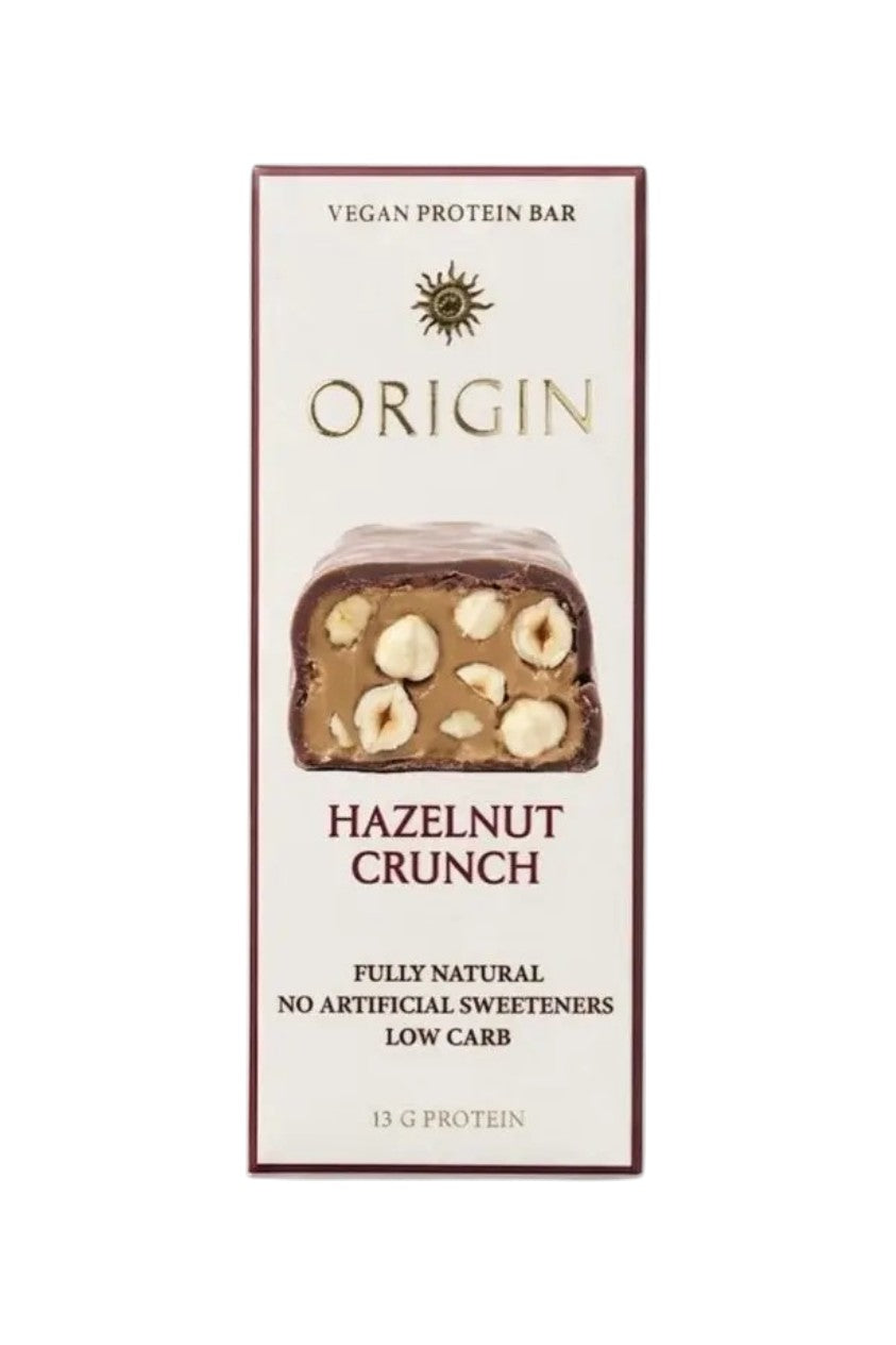 Origin Hazelnut Crunch Vegan Protein Bar 45g packaging