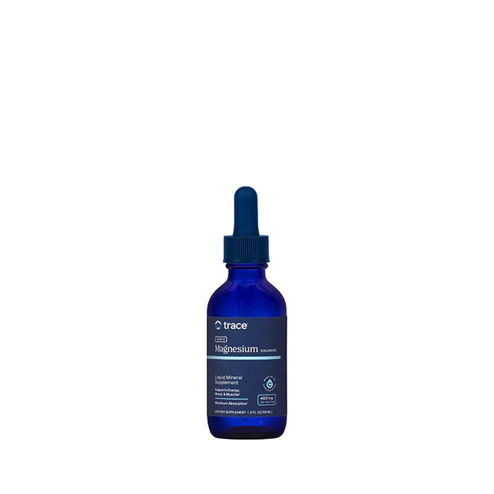 Blue bottle of trace minerals on a white background