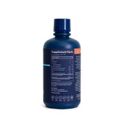 Blue supplement bottle with label on a white background