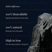 Supplement facts & ingredients image: KIKI Health ionic iron liquid drops ingredient panel bottle 50ml