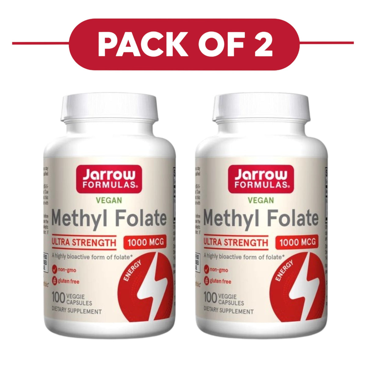 Jarrow Formulas Methyl Folate 1000mcg 100 Veggie Capsules Pack of 2
