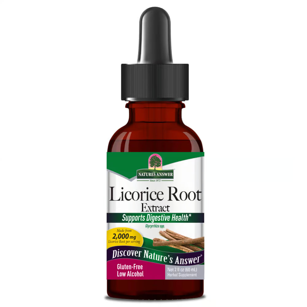 Bottle of Licorice Root Extract with Nature's Answer label on a white background