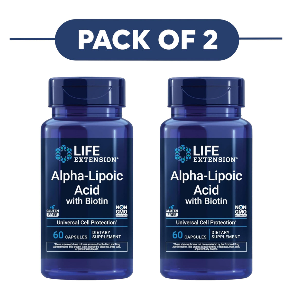 Life Extension Alpha-Lipoic Acid with Biotin 60 Capsules Pack of 2