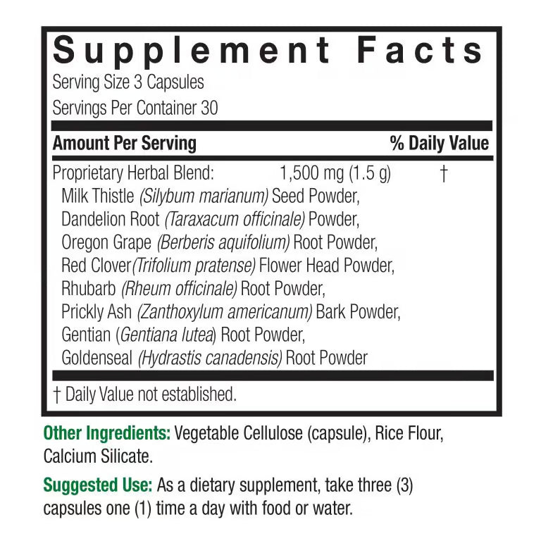 Supplement facts label with detailed ingredient list on a white background