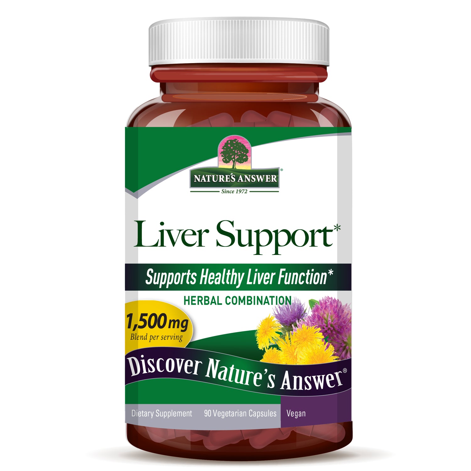 Supplement bottle labeled 'Liver Support' by Nature's Answer on a white background