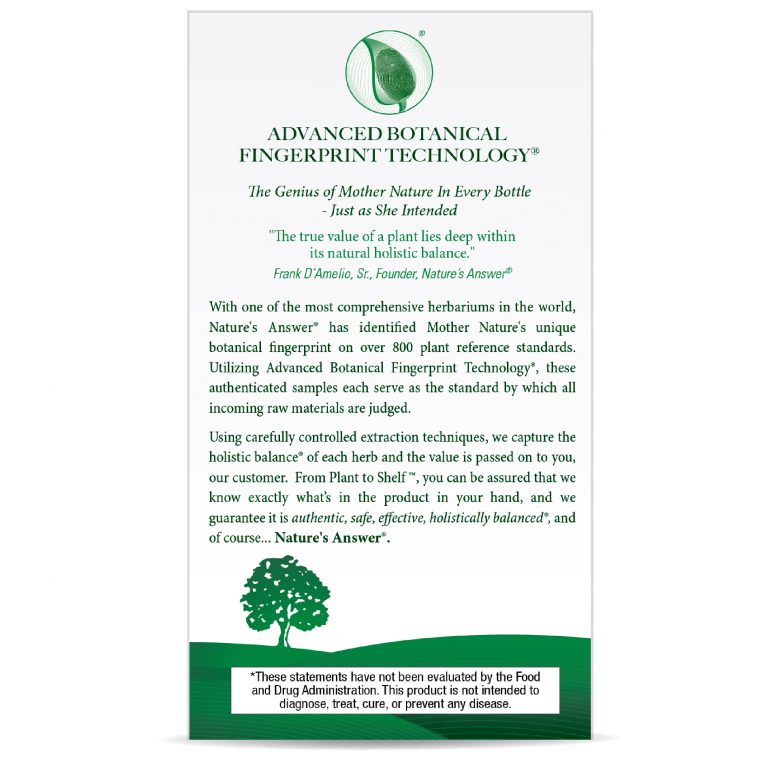 Brochure or flyer with text about Advanced Botanical Fingerprint Technology on a white background