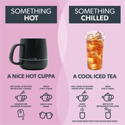 Tea brewing instructions for hot and iced tea on a pink background