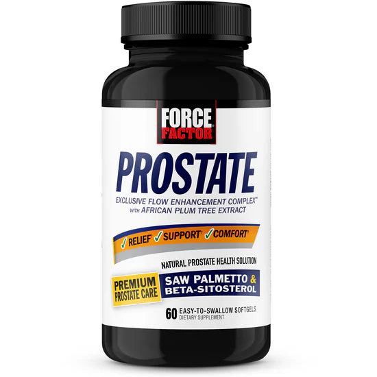 Force Factor Prostate supplement bottle on a white background