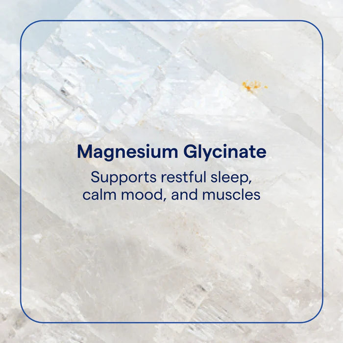 Text about magnesium glycinate on a textured white background