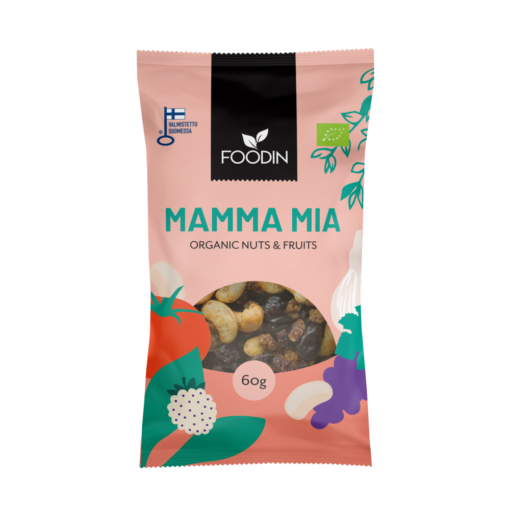 Foodin Nuts & Fruits, Mamma Mia, Organic 60 g, Pack of 8